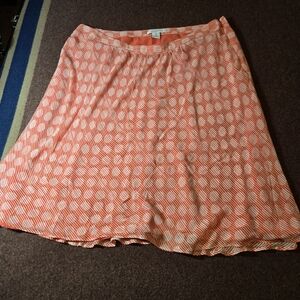 Liz Claiborne ALine Coral Pink Lined Skirt Size 16 Side Zip Polka Dot Stipe Fun